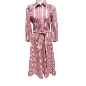 H&M Red & White Striped Shirt Long Sleeve Button Up Midi Dress Size 6